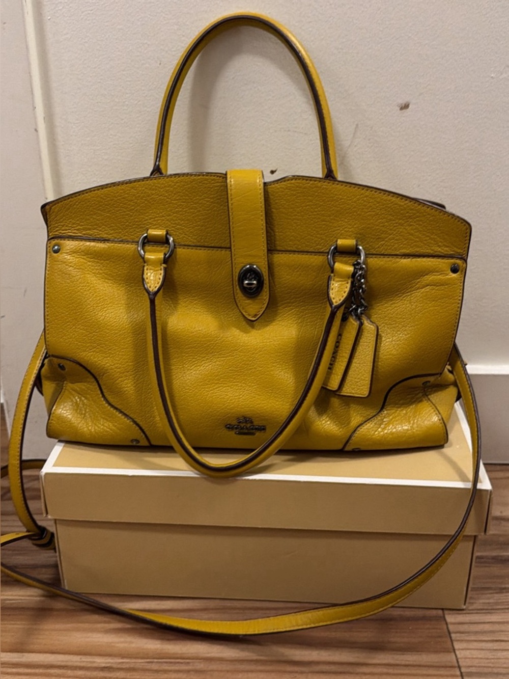 Coach Mustard Yellow Pebbled Leather Shoulder Tote